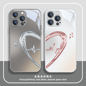 12情侣xsmax一对13小众7 心电图爱心苹果15pro手机壳iPhone14新款 16promax秀恩爱11 8plus高级感mini玻璃xr套