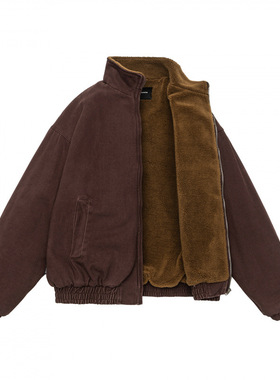 2024年冬季新款纯色羊羔毛内里冬季棉服男高级感冬衣男