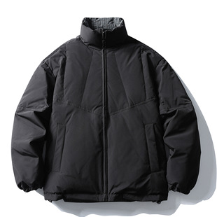 【两面穿】90白鸭绒日系复古哈林顿立领男女宽松工装羽绒服外套潮