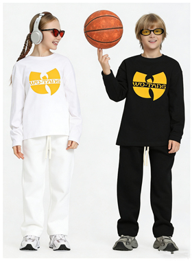 wutang美式街头嘻哈hiphop印花圆领长袖男女儿童街舞bboy宽松重磅