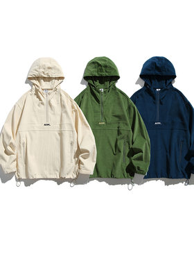 山系刺绣半拉链翻领连帽卫衣男款