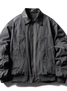 90白鸭绒冬季日系复古阿美咔叽水洗做旧多口袋男女宽松工装羽绒服