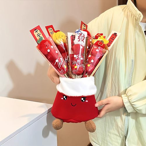 毛绒糖葫芦花束马年抱抱桶摆件春