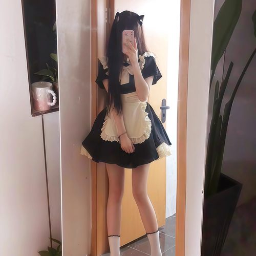 古早风倒褶花边女仆装洛丽塔op裙