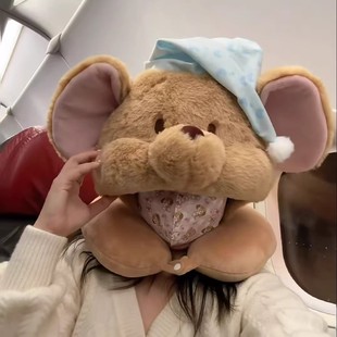 小豆u型枕可爱毛绒玩偶飞机连帽护颈枕长途出差旅行好物创意礼物
