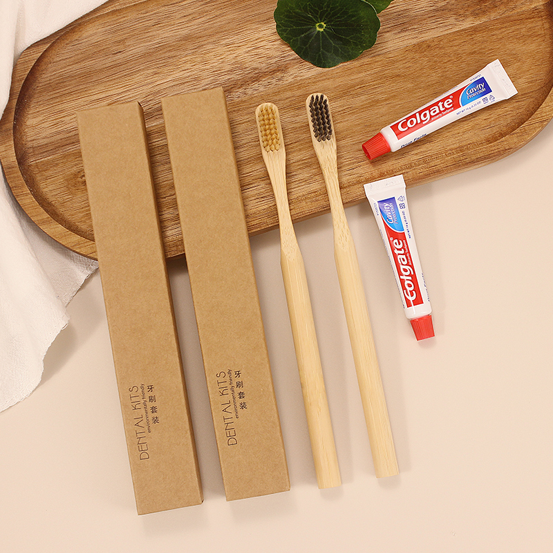 高档民宿一次性竹牙刷带牙膏套装