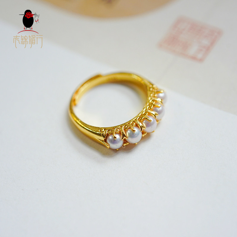 衣锦媚行 925银镀金珍珠皇冠简约轻奢款戒指