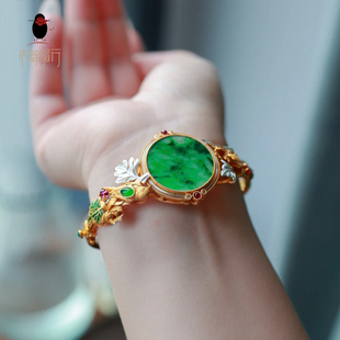 衣锦媚行原创设计s925银镀金花丝翡翠手镯新中式国风高级感复古