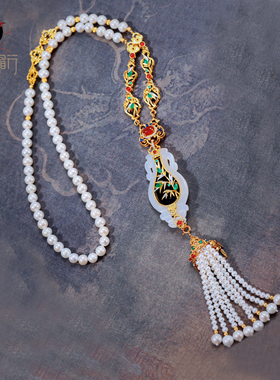 衣锦媚行S925镀金和田玉珍珠项链