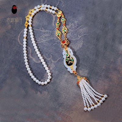 衣锦媚行S925镀金和田玉珍珠项链