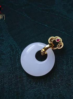 衣锦媚行 925银镀金镶和田玉平安扣吊坠新中式吊坠新款简约国风