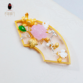 衣锦媚行s925银镀金花卉梅花扇形胸针原创设计宝石镶嵌高级感别针