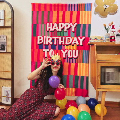 马吉吉原创嬉皮生日装饰背景墙布