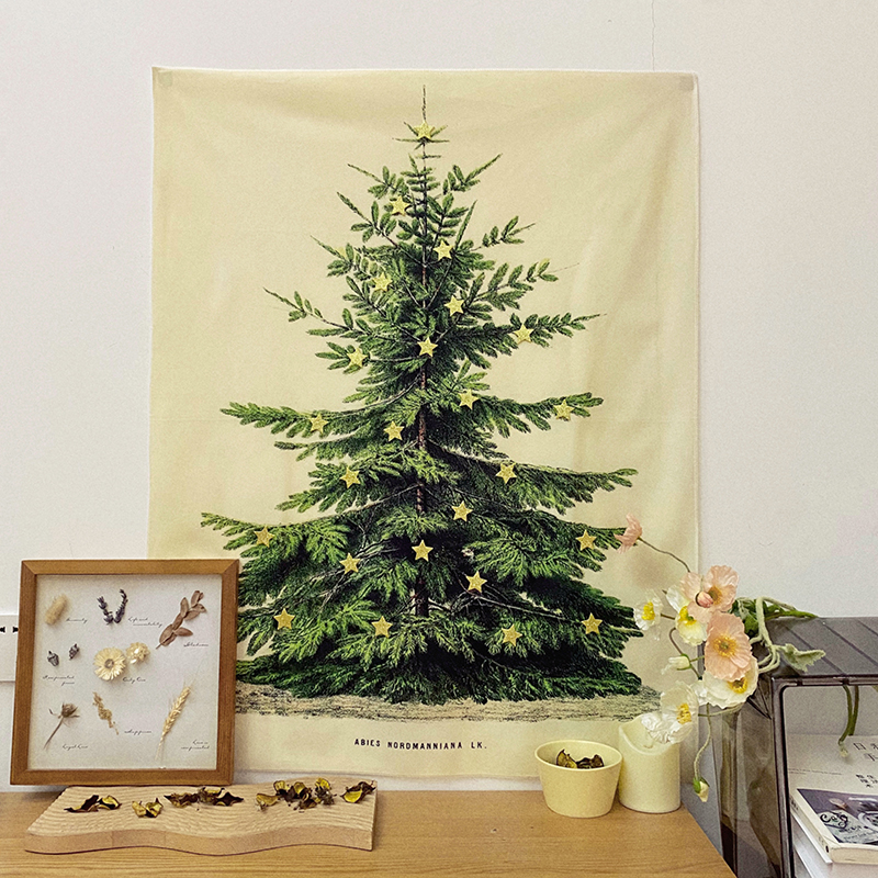 马吉吉原创 复古闪闪星星圣诞树装饰挂布松树海报挂画挂毯背景布