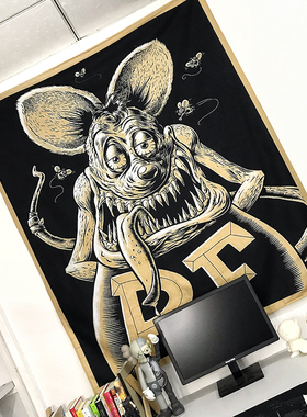 芬克老鼠RATFINK复古版画挂布RF卡通机车摇滚男生卧室装饰背景布