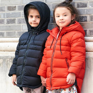 微瑕不退不换儿童橘红色羽绒服男女中大童装中厚中长款冬外套