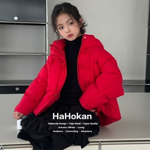 蒙贝蒂艾米女孩女童红色羽绒服加厚韩版洋气保暖外套中式新年装