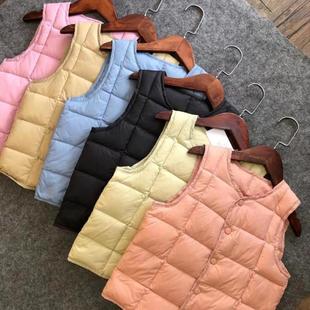 新HK2003男女宝儿童90白鸭绒轻羽绒内胆马甲坎肩校服内搭保暖神器