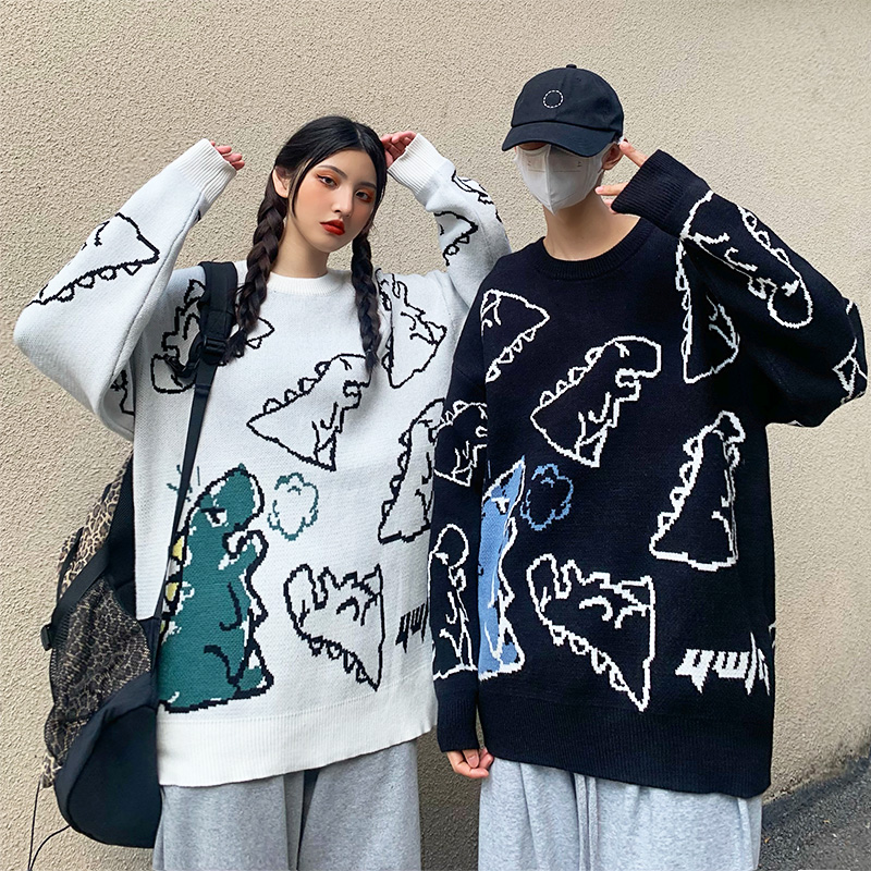 满印恐龙毛衣男宽松大码港仔针织衫hiphop上衣2021年春秋季情侣装|ruв категории Мужская одежда, свитер/свитер - от Buy2taobao.com для оказания профессиональной услуги покупки агента Taobao
