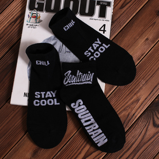 嘻哈街头潮流字母低帮潮袜男款 美式 春夏黑色潮牌短袜子男士 2双装