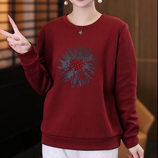 圆领卫衣女2025春季 休闲百搭遮肉显瘦洋气中年上衣 薄款 正肩时尚