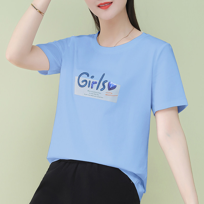 白色正肩t恤女短袖2026年夏季新款宽松大码纯棉体桖刺绣妈妈上衣