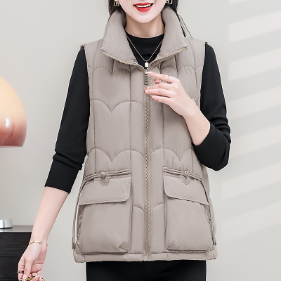 高领保暖纯色拉链口袋棉马甲