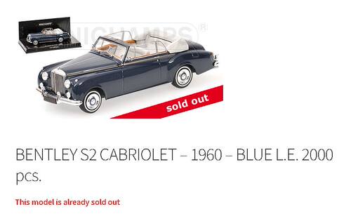 宾利BENTLEY S2 CABRIOLET – 1960 – BLUE L.E. 2000 pcs.
