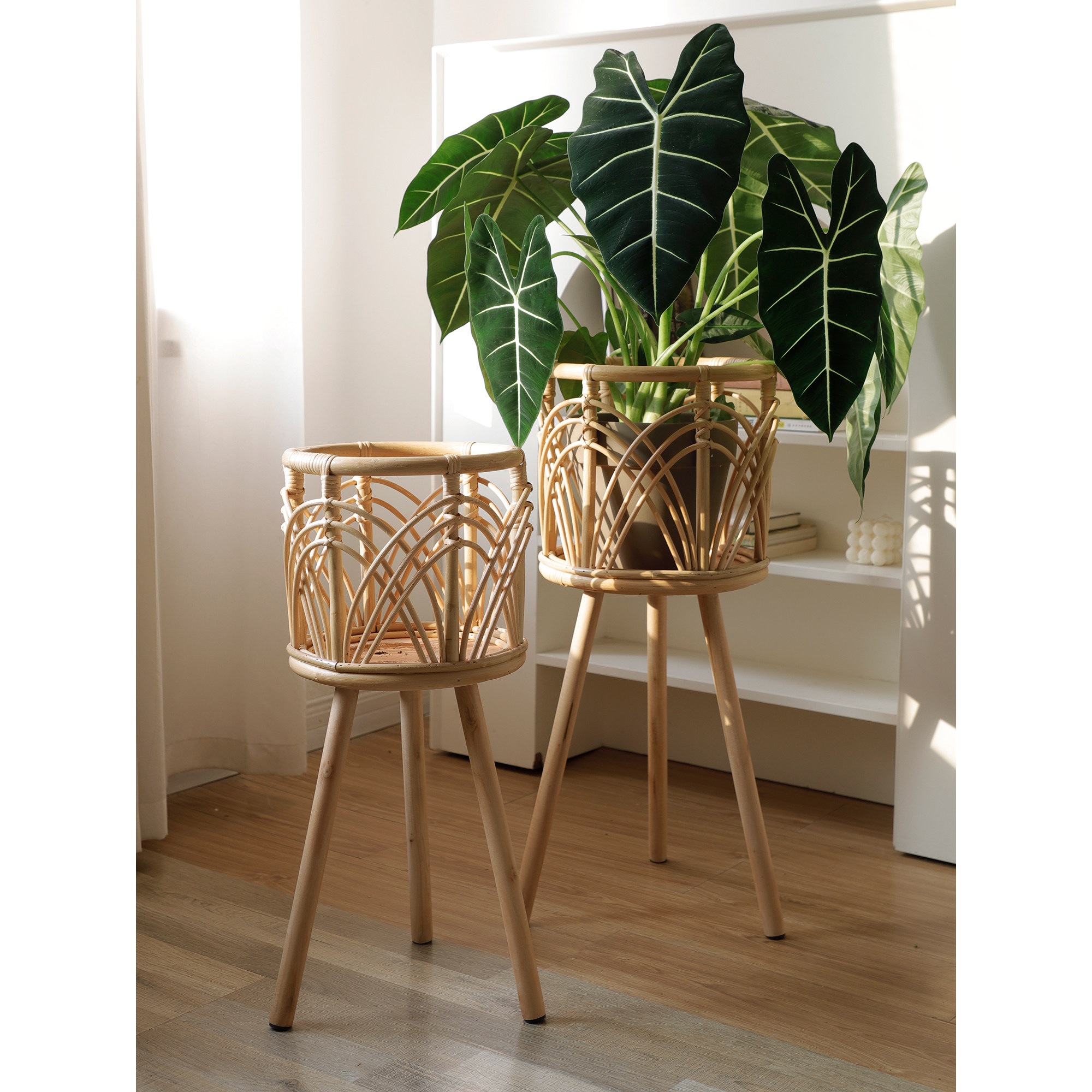 Na家花房复古藤条编织花篮架阳台花园实木落地植物摆放花盆置物架,住宅家具,花架/花几,淘宝优惠券,粉丝福利购,淘宝优惠卷