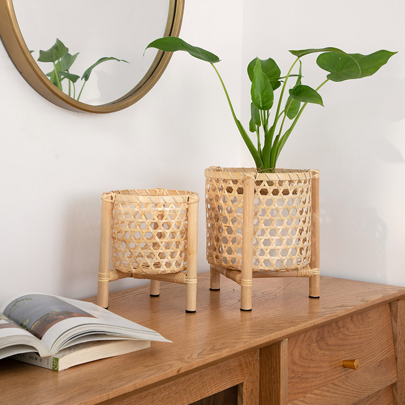 北欧ins风桌面竹编小花盆室内家居室内装饰摆件纯手工编织花艺篮,家居饰品,花盆,淘宝优惠券,粉丝福利购,淘宝优惠卷
