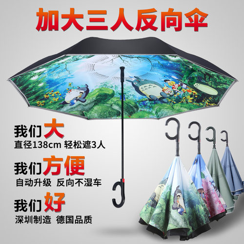 加大三人自动反向伞加厚双层防漏