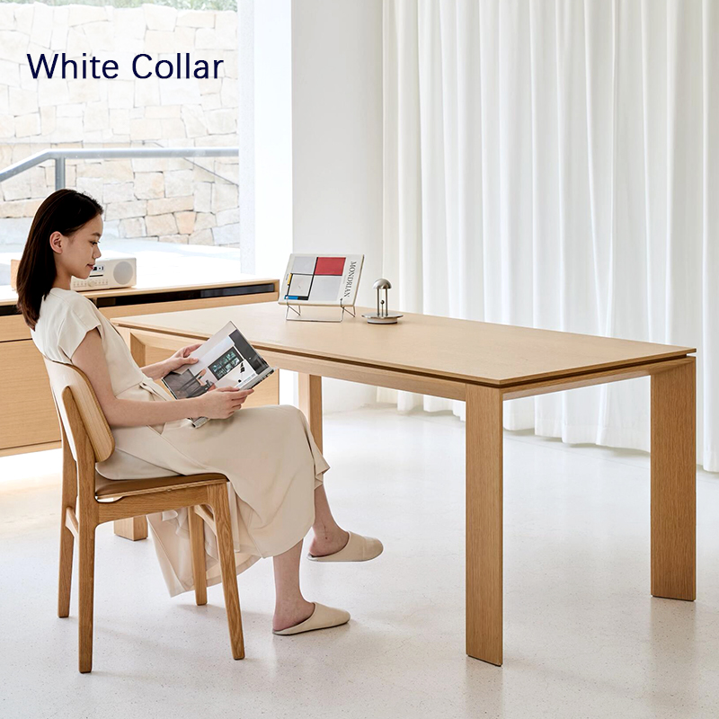 日式原木风餐桌北欧简约实木长方形书桌极简大板桌子白橡木工作台