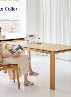 日式原木风餐桌北欧简约实木长方形书桌极简大板桌子白橡木工作台