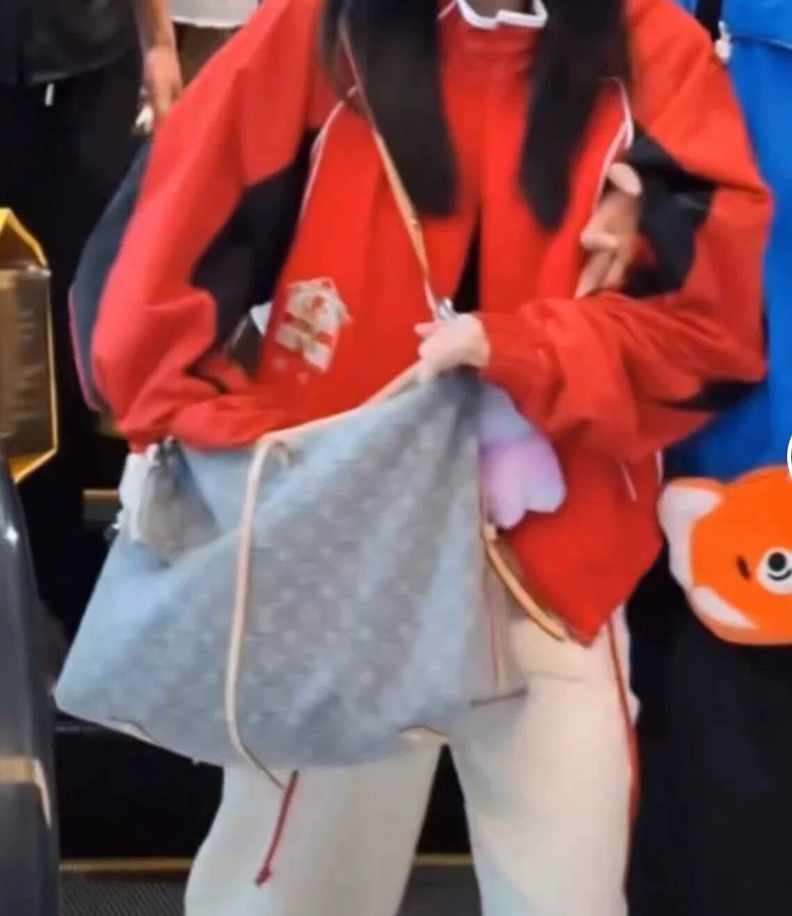 白鹿同款老花牛仔蓝单宁灰carryall购物袋单肩斜挂包大容量印花包