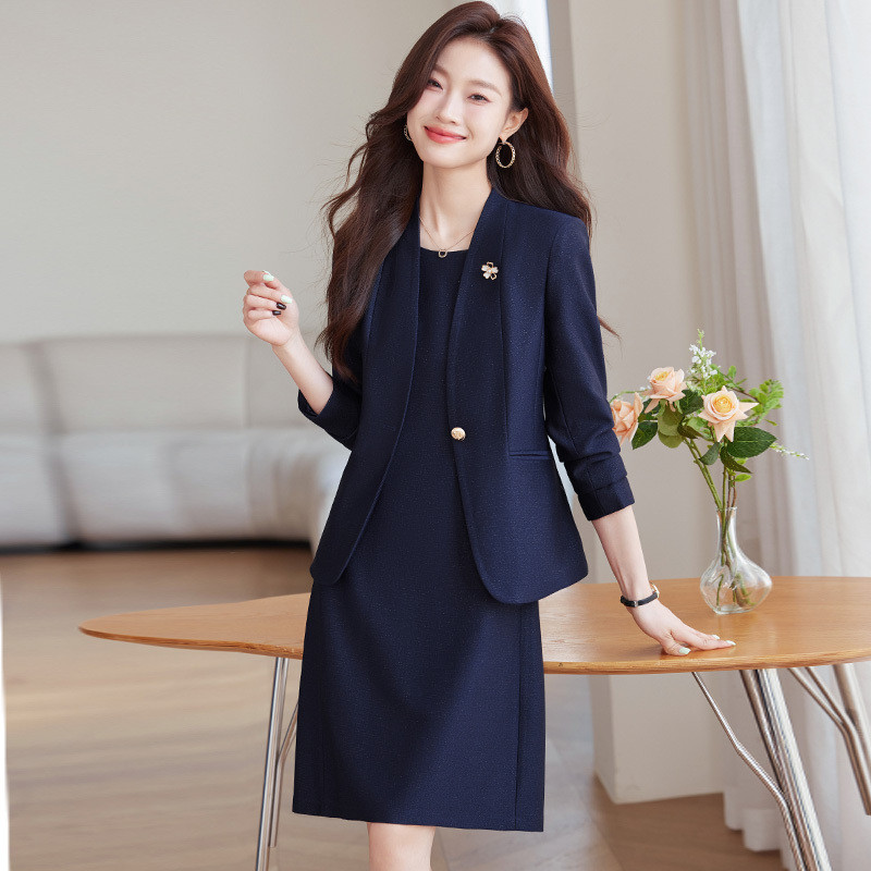 蓝色西装套装裙女春秋2025新款气质高级感女神范职业正装西服外套