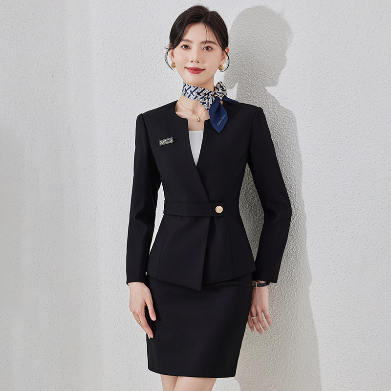黑色西装套装女职业气质工作服春秋季美容院酒店前台接待高端工装