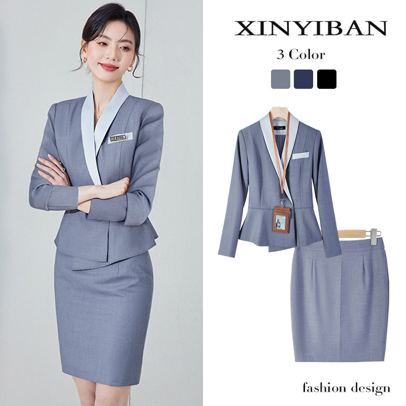 灰色高端职业装西装套装女2025新款空姐酒店前台气质工作服制服秋