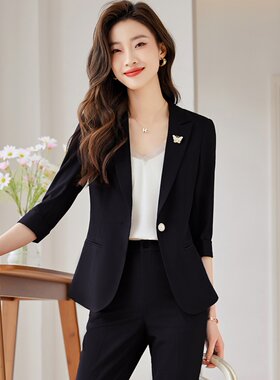黑色套装夹克女式三分之袖2025夏季新款高端工作服专业优雅套装