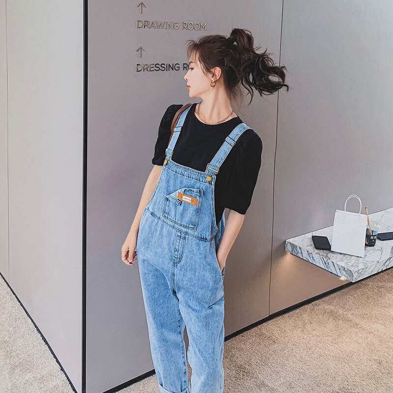 现货牛仔背带连衣裤显瘦显高阔腿老爹裤317-MY8022-P95-K148，女装牛仔裤，浙宝185