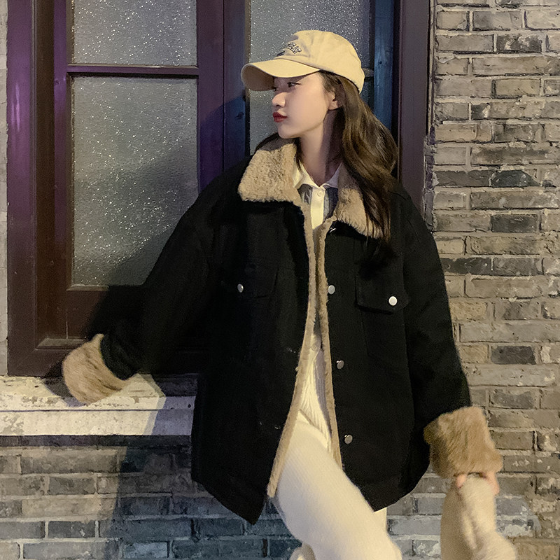 现货 双十二牛仔夹克兔毛内胆羊羔毛外套女185-9986-P185-K268图片
