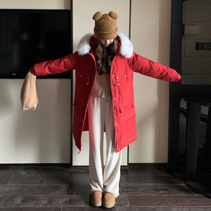 现货 圣诞红新年红中长款红色过年羽绒服185-8828-P260-K398-50绒图片