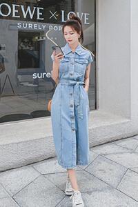 现货薄料牛仔连衣裙收腰无袖薄款裙子185-MY8027图片