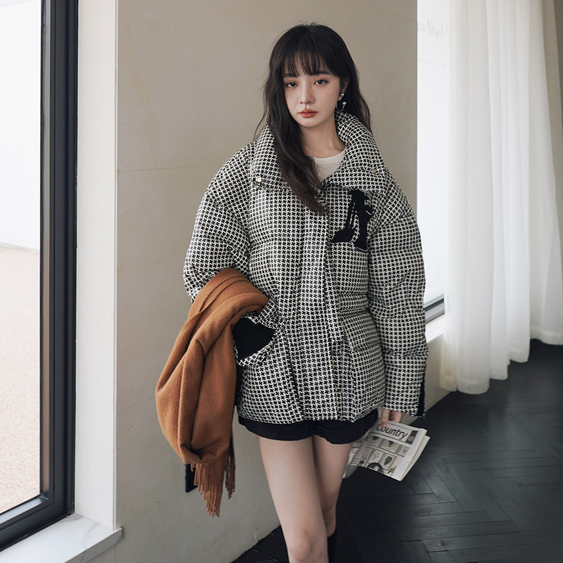 现货千鸟格90绒羽绒服外套女185-MY8829,女装羽绒服,浙宝185