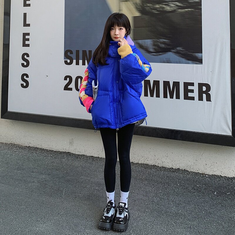 现货毛线拼接羽绒服加厚长袖通勤外套女185-9916-P260-K388,女装羽绒服,浙宝185