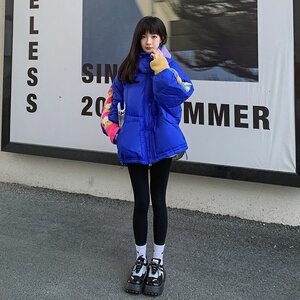 现货 毛线拼接羽绒服加厚长袖通勤外套女185-9916图片