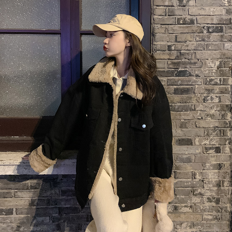 现货牛仔夹克兔毛内胆羊羔毛外套女185-9986-P185-K268,女装短外套,浙宝185