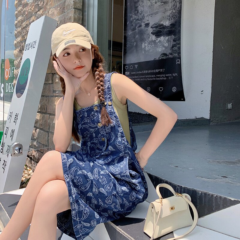 档口现货牛仔印花时尚减龄牛仔背带裙185-MY8917，女装连衣裙，浙宝185