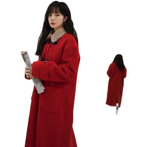 现货新年圣诞红毛呢外套女兔毛内胆185-MY8832-P185-K268图片