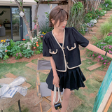miu系穿搭小香风套装女夏2025新款漂亮气质高级感百褶短裙两件套，女装套装/套裙，浙宝185