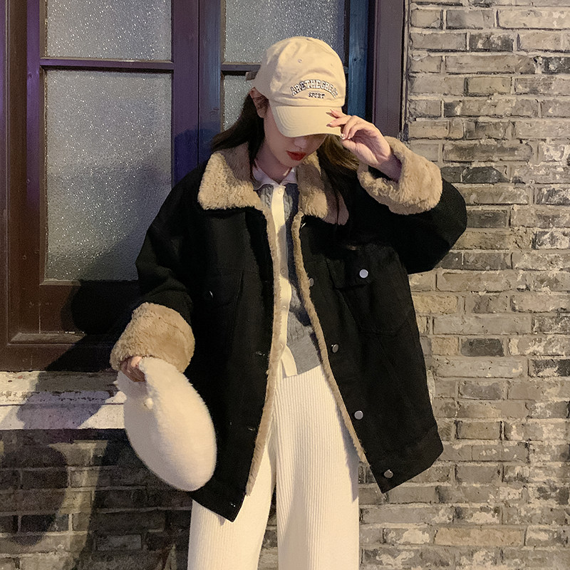 现货 双十二牛仔夹克兔毛内胆羊羔毛外套女185-9986-P185-K268图片